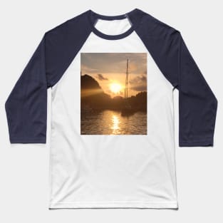 Sailing into Sunset Bliss: Paxos Coastal Sunset Artwork Baseball T-Shirt